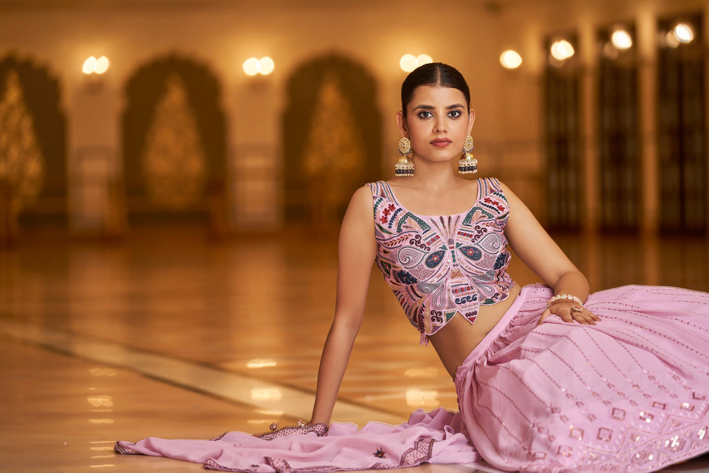 Party Wear Light Pink Color Sequence Embroidered Work Lehenga Choli Clothsvilla