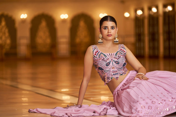 Party Wear Light Pink Color Sequence Embroidered Work Lehenga Choli Clothsvilla