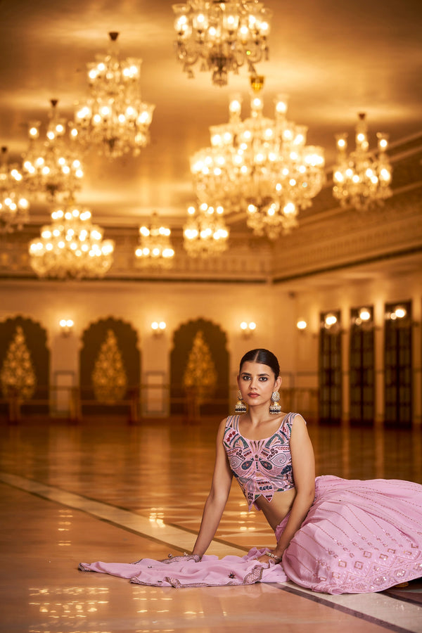 Party Wear Light Pink Color Sequence Embroidered Work Lehenga Choli Clothsvilla