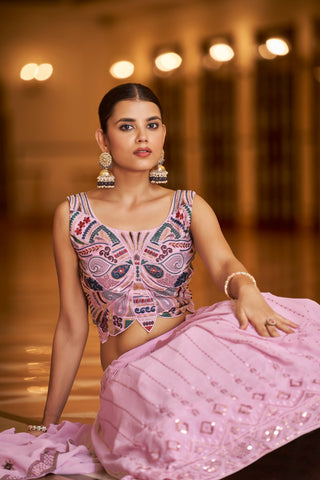 Party Wear Light Pink Color Sequence Embroidered Work Lehenga Choli Clothsvilla