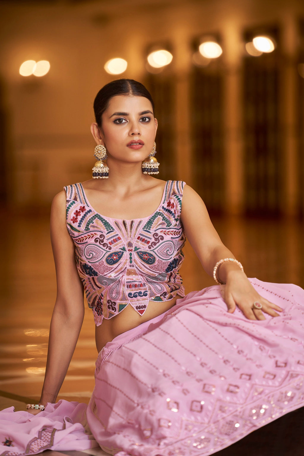 Party Wear Light Pink Color Sequence Embroidered Work Lehenga Choli Clothsvilla