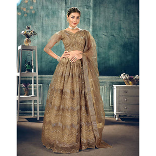 Gold Soft Net Lehenga Choli with thread and sequins work ClothsVilla