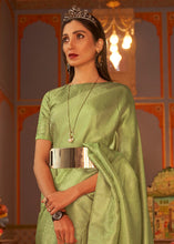 Load image into Gallery viewer, Pear Green Designer Satin Silk Saree Clothsvilla