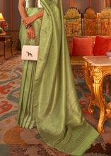 Load image into Gallery viewer, Pear Green Designer Satin Silk Saree Clothsvilla