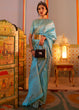 Load image into Gallery viewer, Cyan Blue Designer Satin Silk Saree Clothsvilla