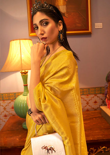 Aureolin Yellow  Designer Satin Silk Saree Clothsvilla