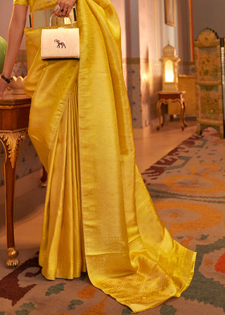 Aureolin Yellow  Designer Satin Silk Saree Clothsvilla