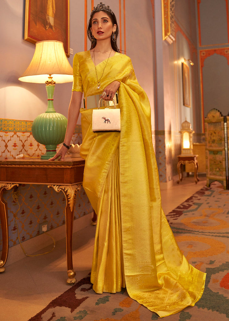 Aureolin Yellow  Designer Satin Silk Saree Clothsvilla