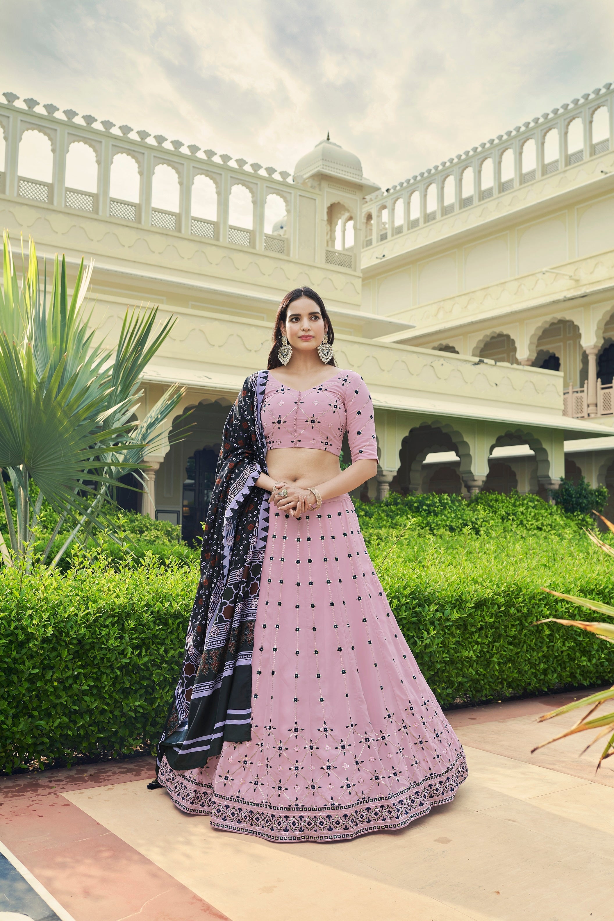 Luxuriant Sequence Embroidery Work Dusty Pink Lehenga Choli Clothsvilla Main image
