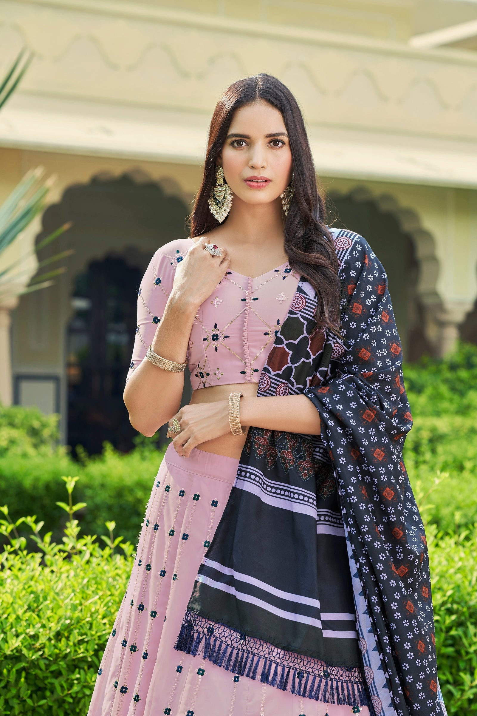 Luxuriant Sequence Embroidery Work Dusty Pink Lehenga Choli Clothsvilla