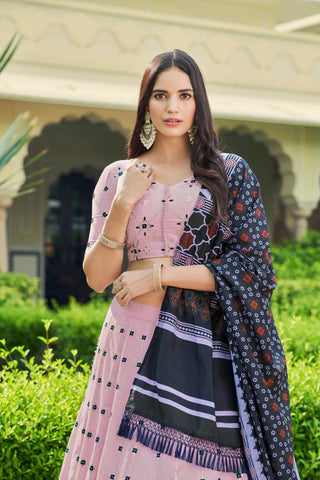Luxuriant Sequence Embroidery Work Dusty Pink Lehenga Choli Clothsvilla