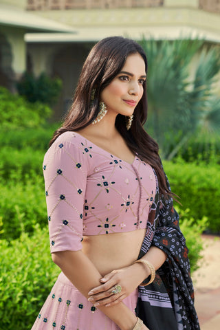 Luxuriant Sequence Embroidery Work Dusty Pink Lehenga Choli Clothsvilla