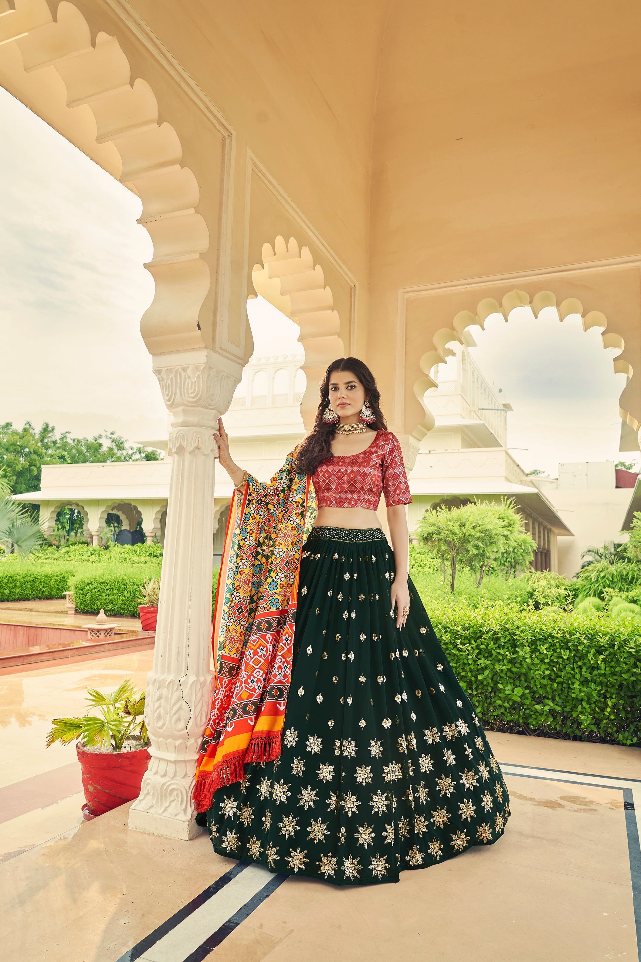Luxuriant Sequence Embroidery Work Green With Pink Lehenga Choli Clothsvilla