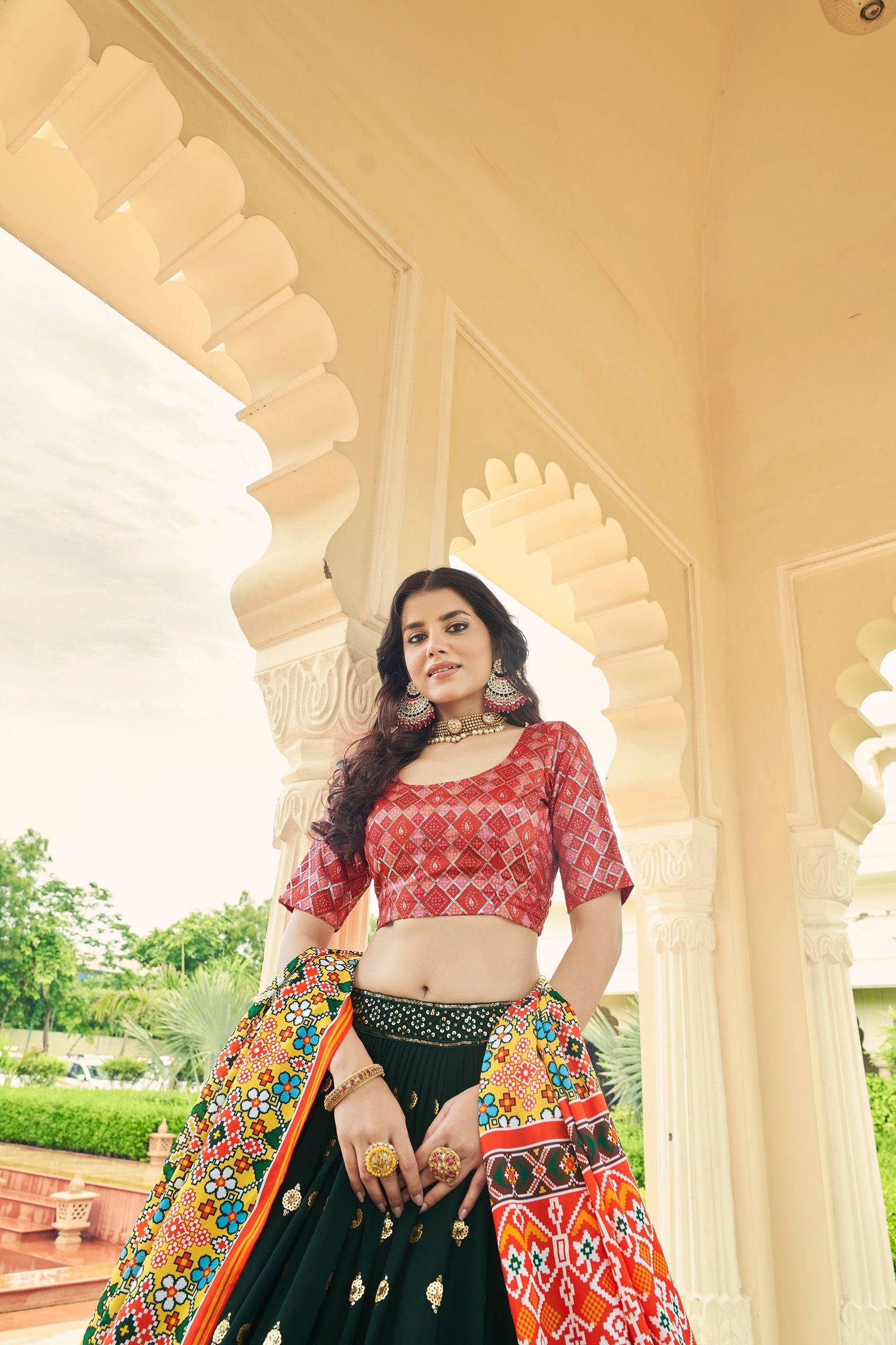 Luxuriant Sequence Embroidery Work Green With Pink Lehenga Choli Clothsvilla