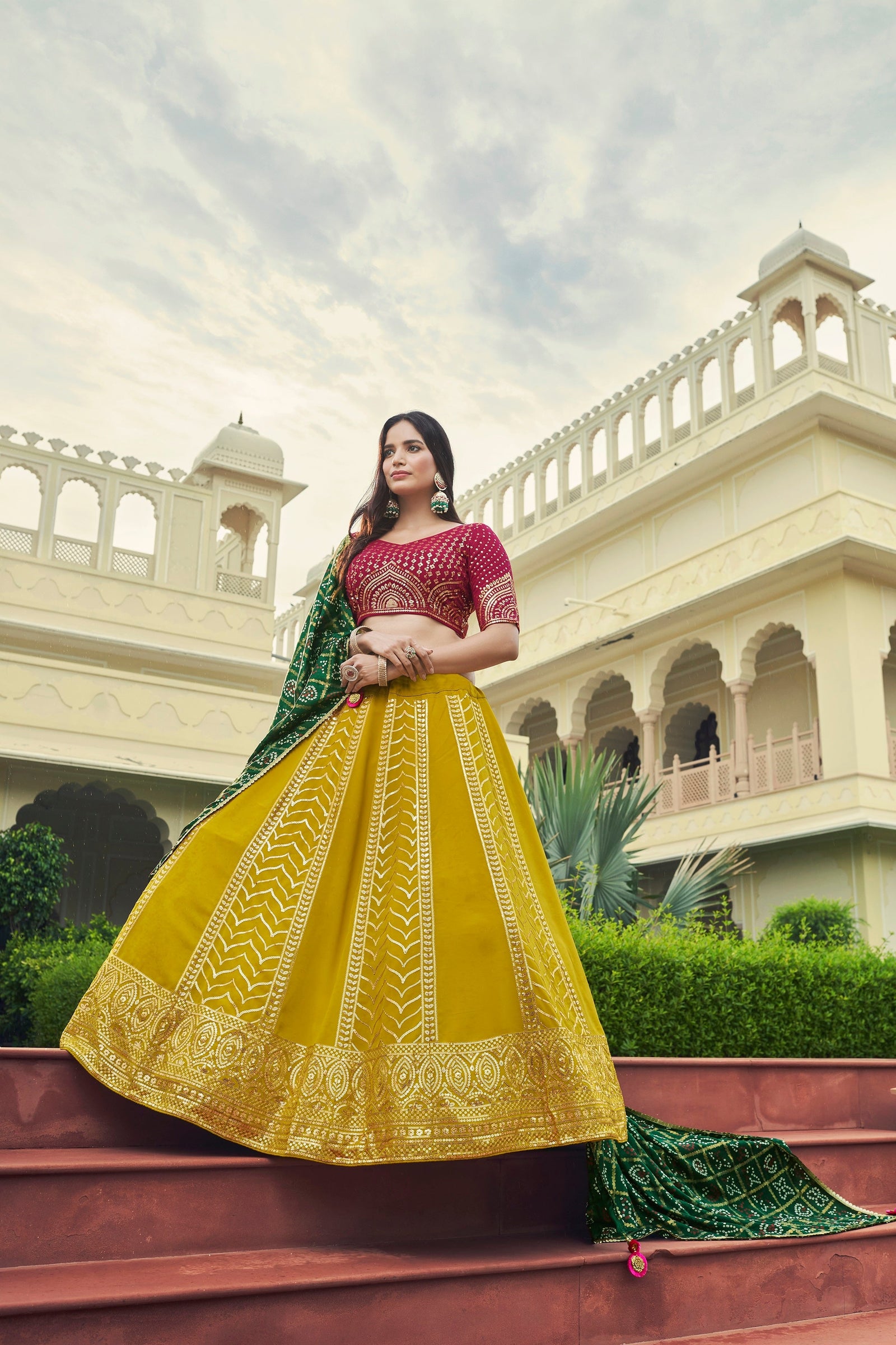 Luxuriant Sequence Embroidery Work Green With Pink Lehenga Choli Clothsvilla