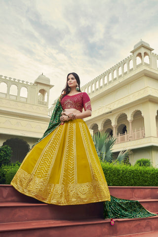 Luxuriant Sequence Embroidery Work Green With Pink Lehenga Choli Clothsvilla