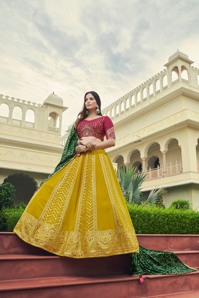Yellow & Green Color Pure Chinon Designer Navratri Special Lehenga Choli at  Rs 1399 | डिज़ाइनर लहंगा चोली in Surat | ID: 2851958454233