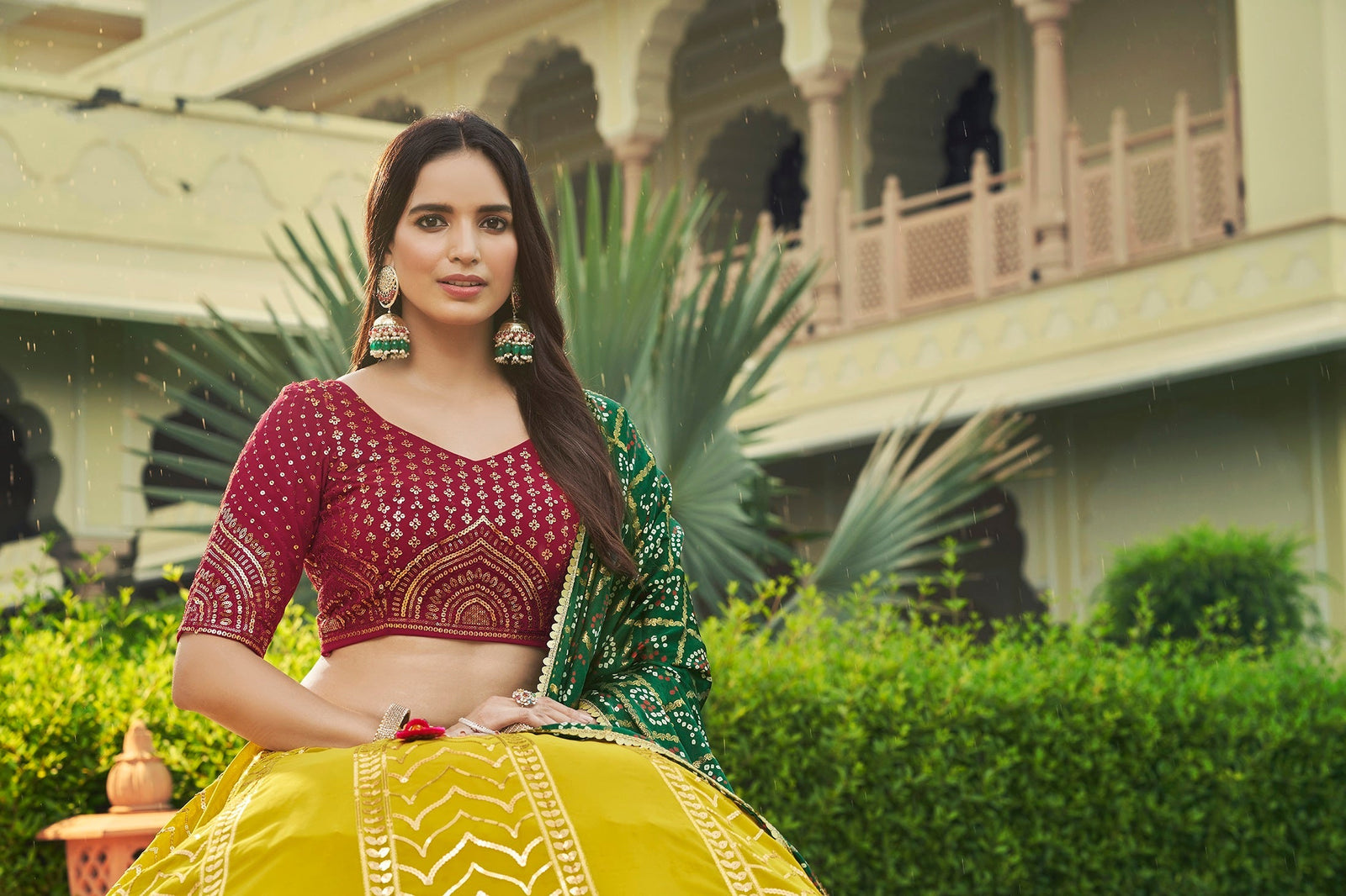 Luxuriant Sequence Embroidery Work Green With Pink Lehenga Choli Clothsvilla