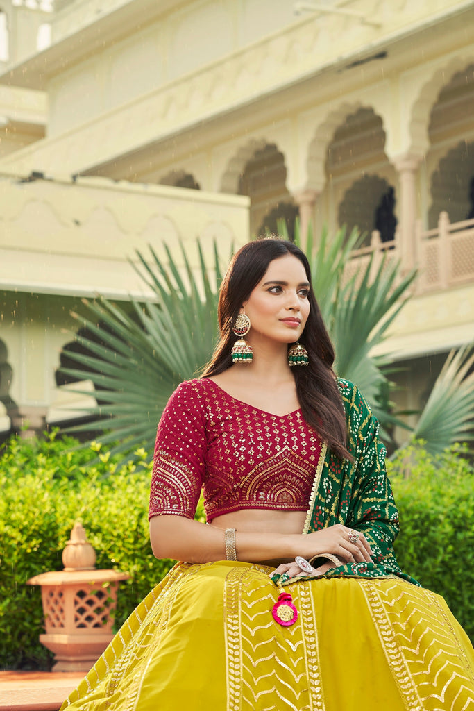 Luxuriant Sequence Embroidery Work Green With Pink Lehenga Choli Clothsvilla