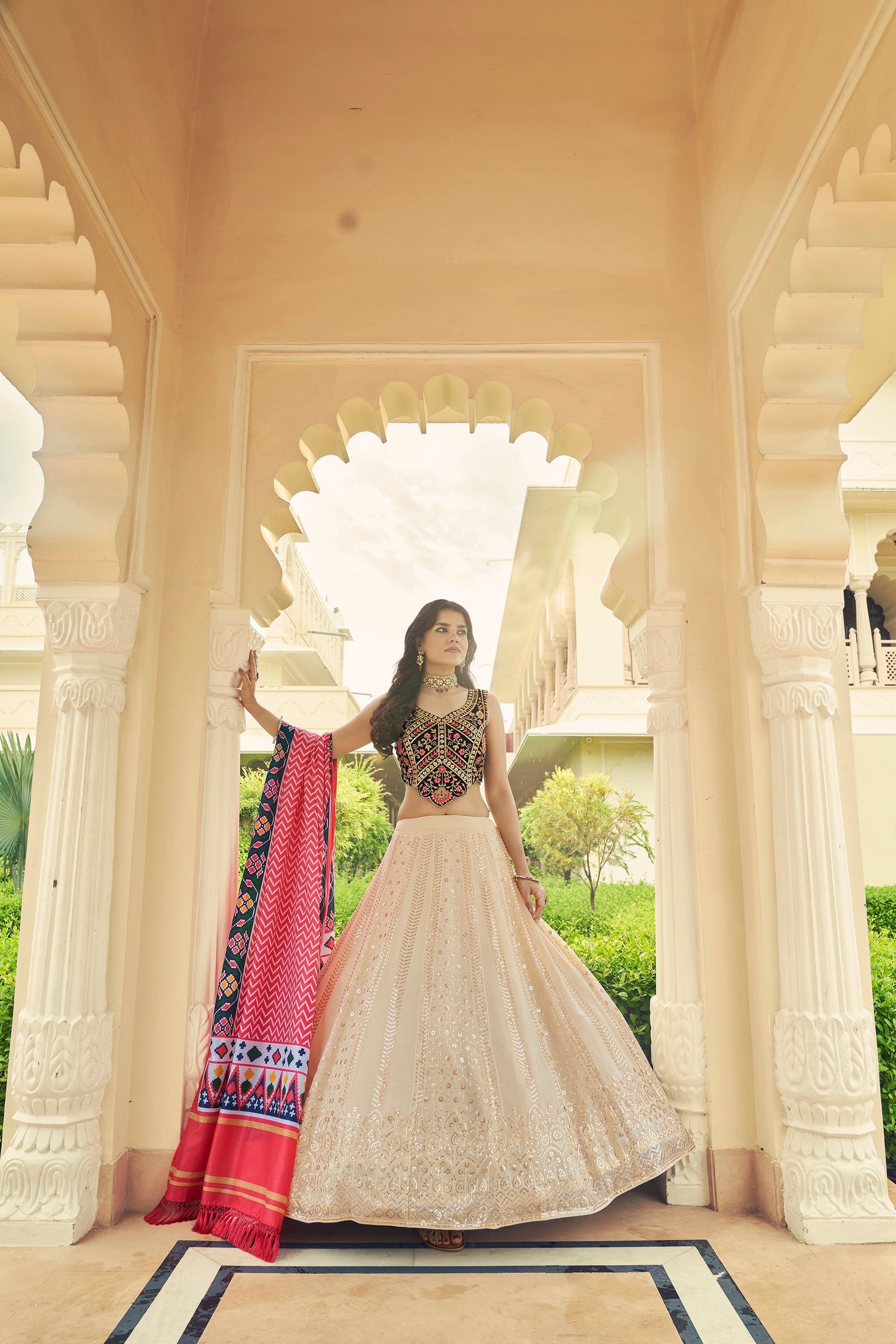 Luxuriant Sequence Embroidery Work Beige With Navy Blue Lehenga Choli Clothsvilla
