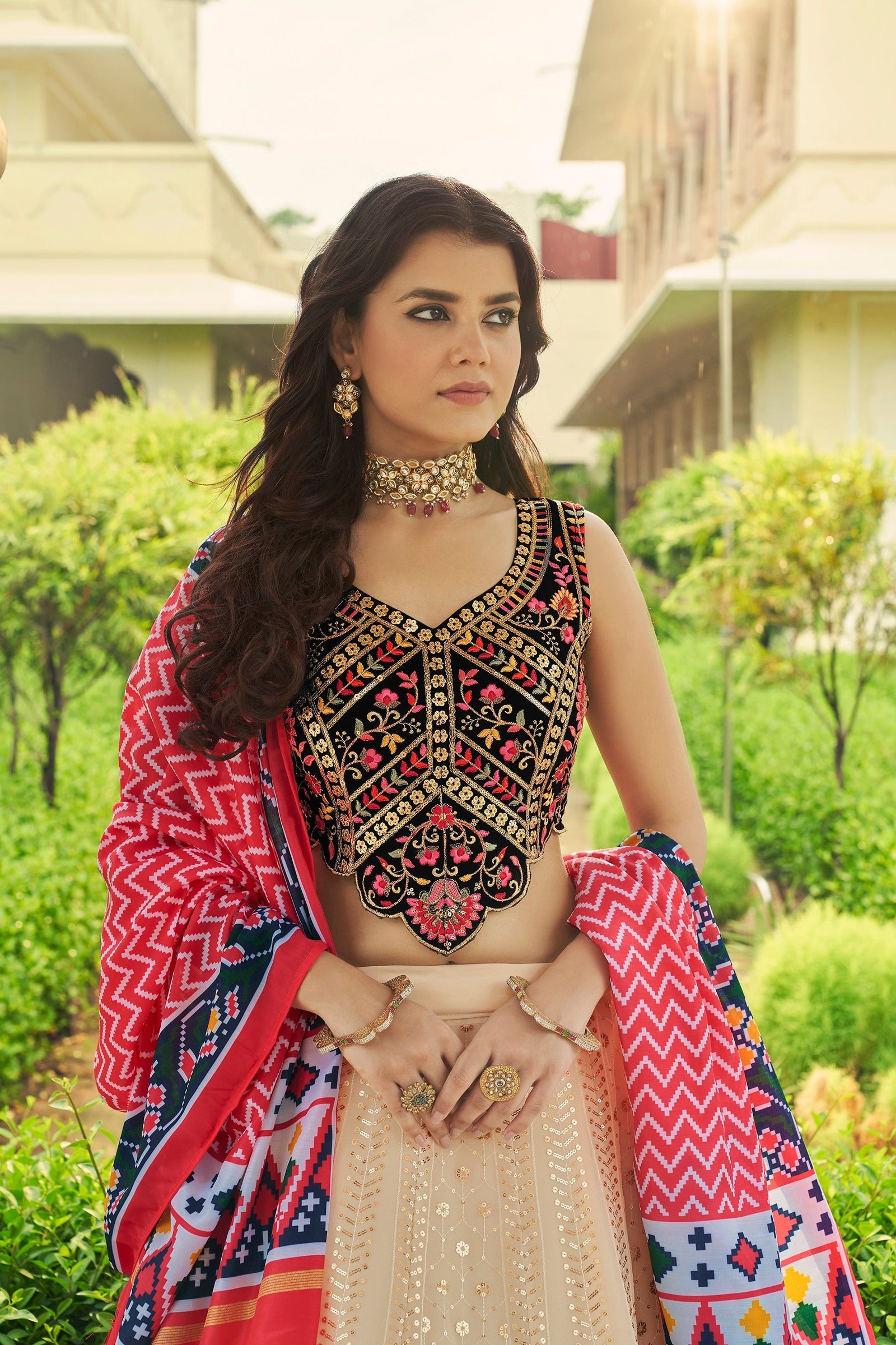 Luxuriant Sequence Embroidery Work Beige With Navy Blue Lehenga Choli Clothsvilla