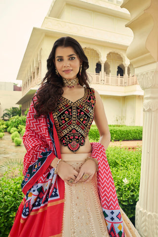 Luxuriant Sequence Embroidery Work Beige With Navy Blue Lehenga Choli Clothsvilla