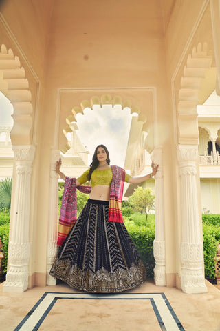 Luxuriant Sequence Embroidery Work Navy Blue With Green Lehenga Choli Clothsvilla