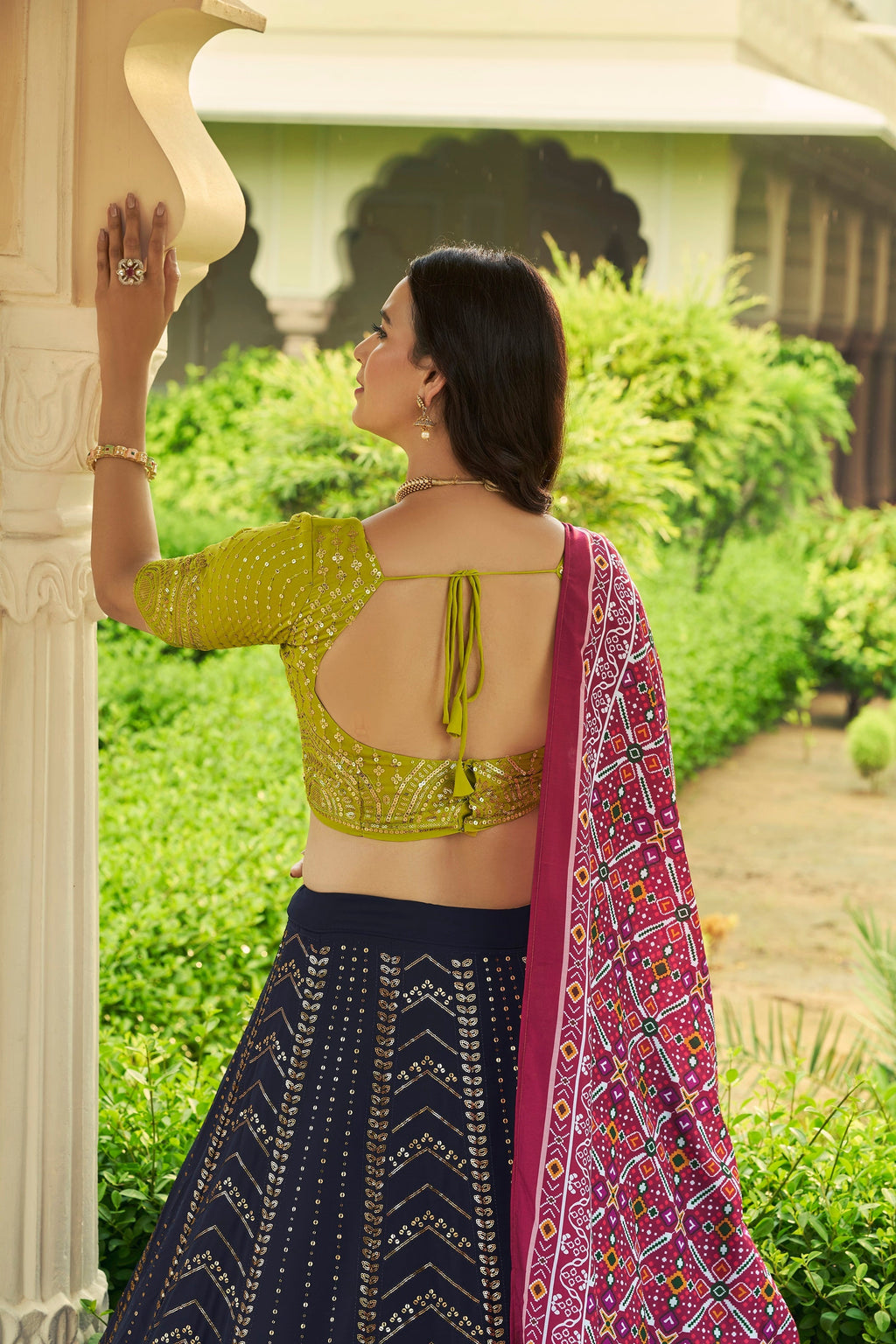 Luxuriant Sequence Embroidery Work Navy Blue With Green Lehenga Choli Clothsvilla