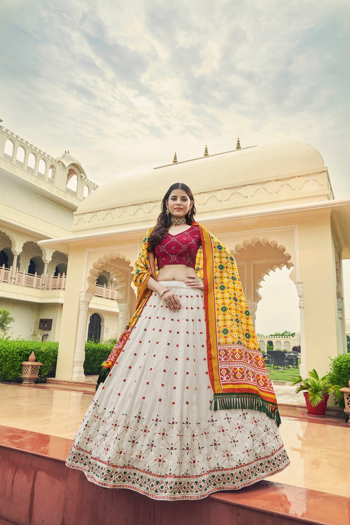Luxuriant Sequence Embroidery Work White With Deep Pink Lehenga Choli Clothsvilla