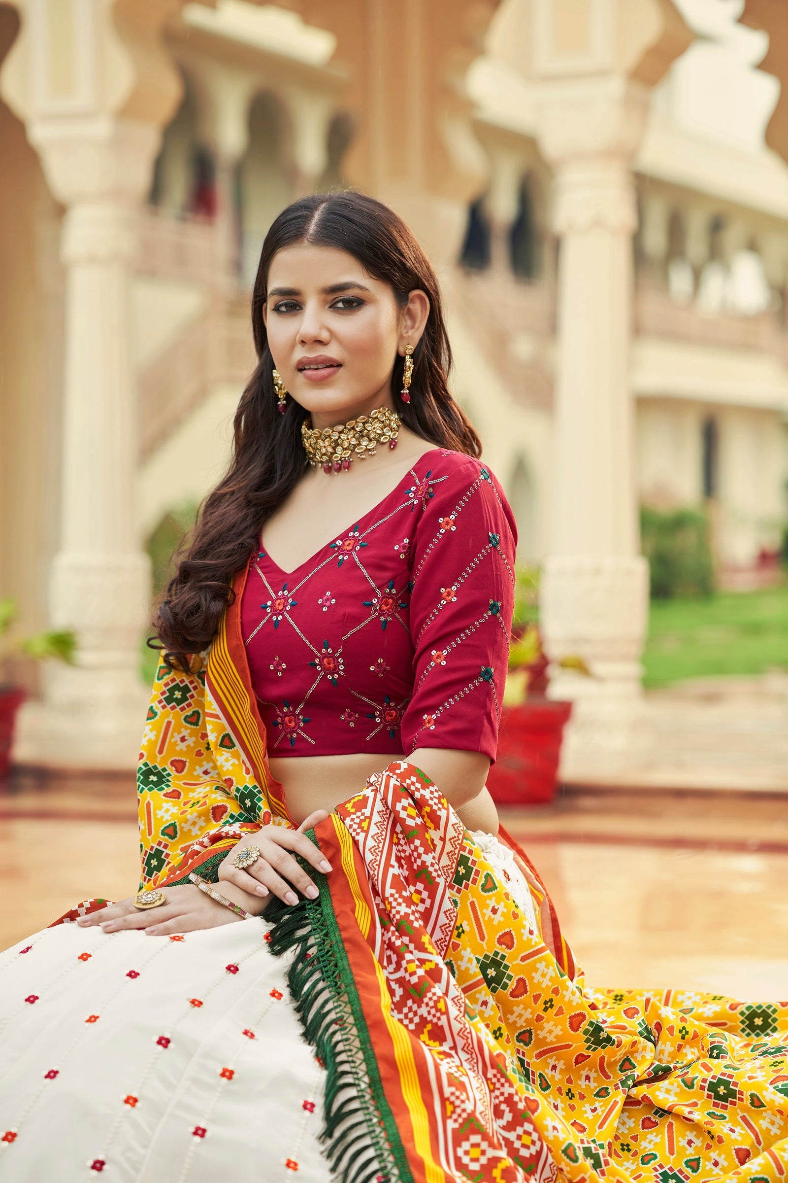 Luxuriant Sequence Embroidery Work White With Deep Pink Lehenga Choli Clothsvilla