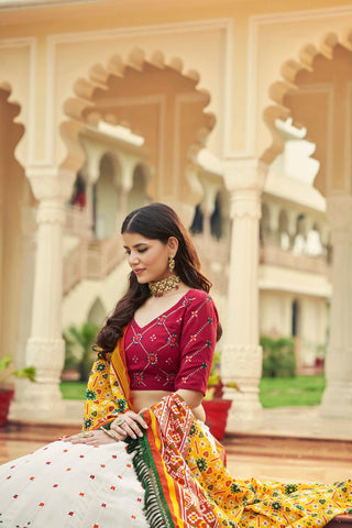 Luxuriant Sequence Embroidery Work White With Deep Pink Lehenga Choli Clothsvilla