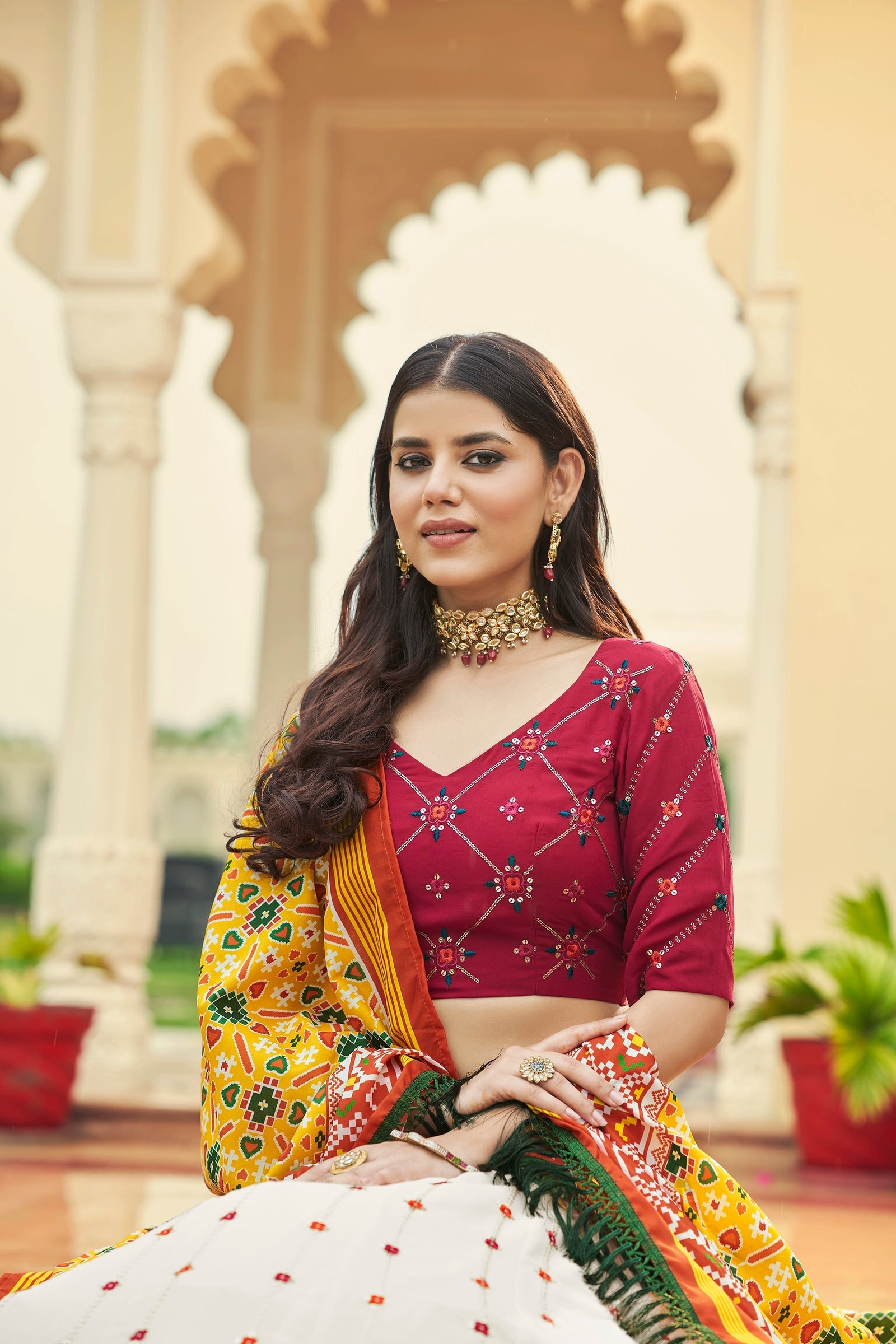 Luxuriant Sequence Embroidery Work White With Deep Pink Lehenga Choli Clothsvilla