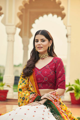 Luxuriant Sequence Embroidery Work White With Deep Pink Lehenga Choli Clothsvilla