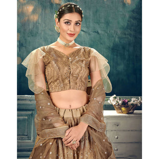 Gold Soft Net Lehenga Choli with thread and sequins work ClothsVilla