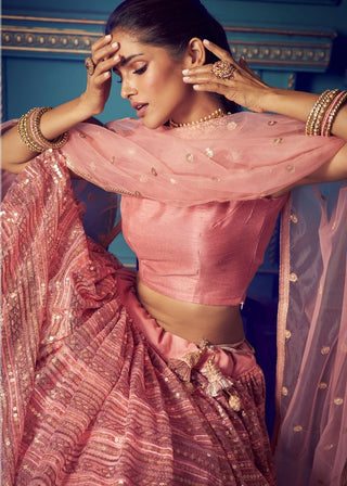 Rose Pink Designer Soft Net Lehenga Choli with Sequin and Thread work Clothsvilla