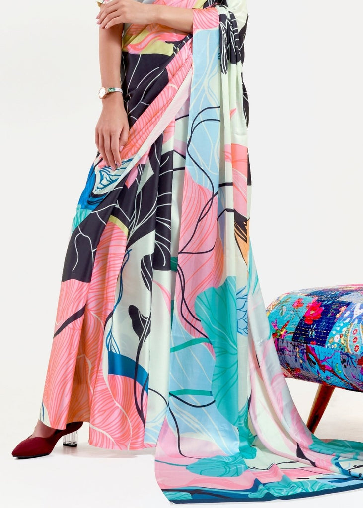 Multi Colored Digital Printed Satin Crepe Saree Clothsvilla