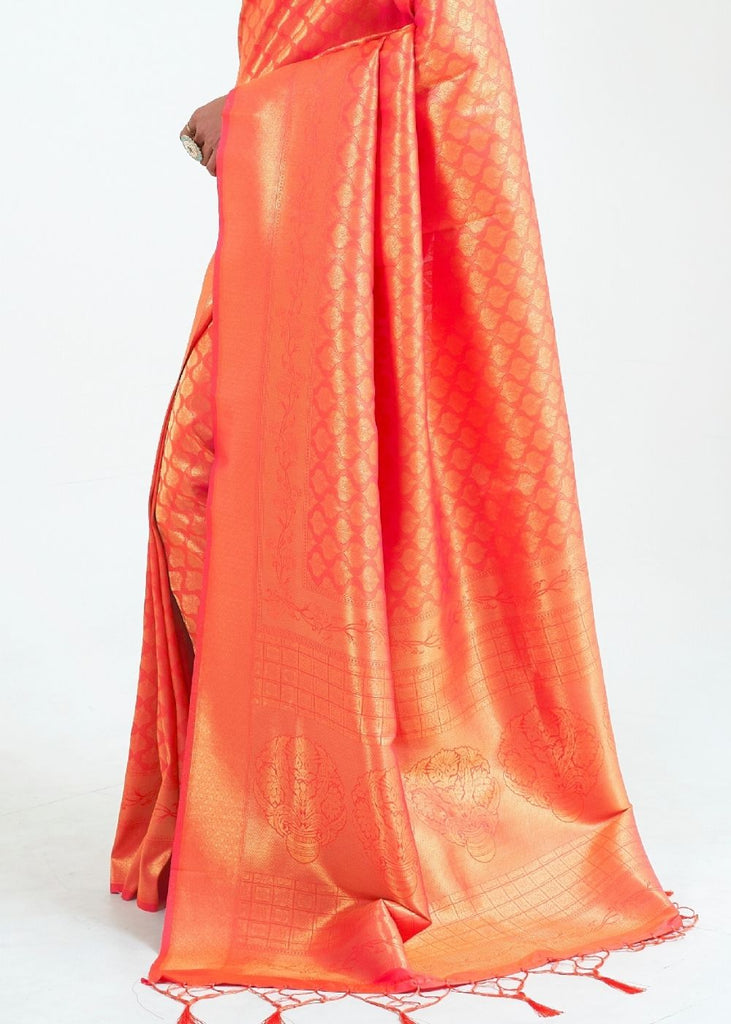 Coral Orange Woven Kanjivaram Silk Saree : Limited Edition Clothsvilla