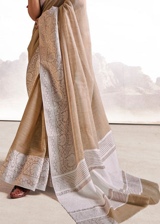 Umber Brown Soft Linen Silk Saree with Lucknowi work and Sequence Blouse Clothsvilla