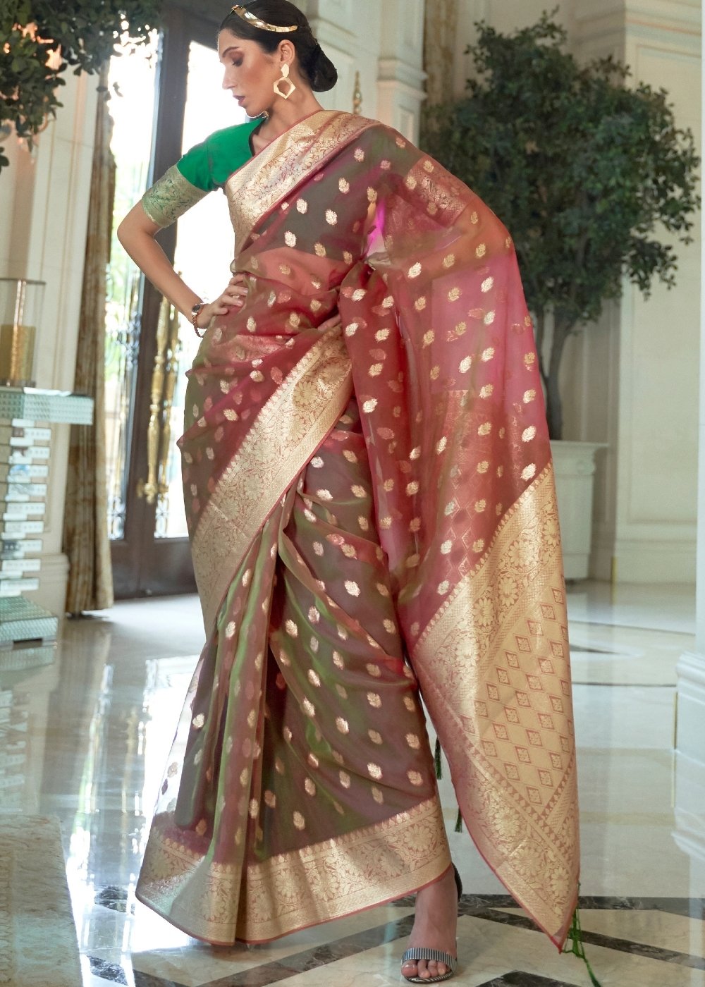 Hibiscus Purple Zari Woven Organza Silk Saree Clothsvilla Main image