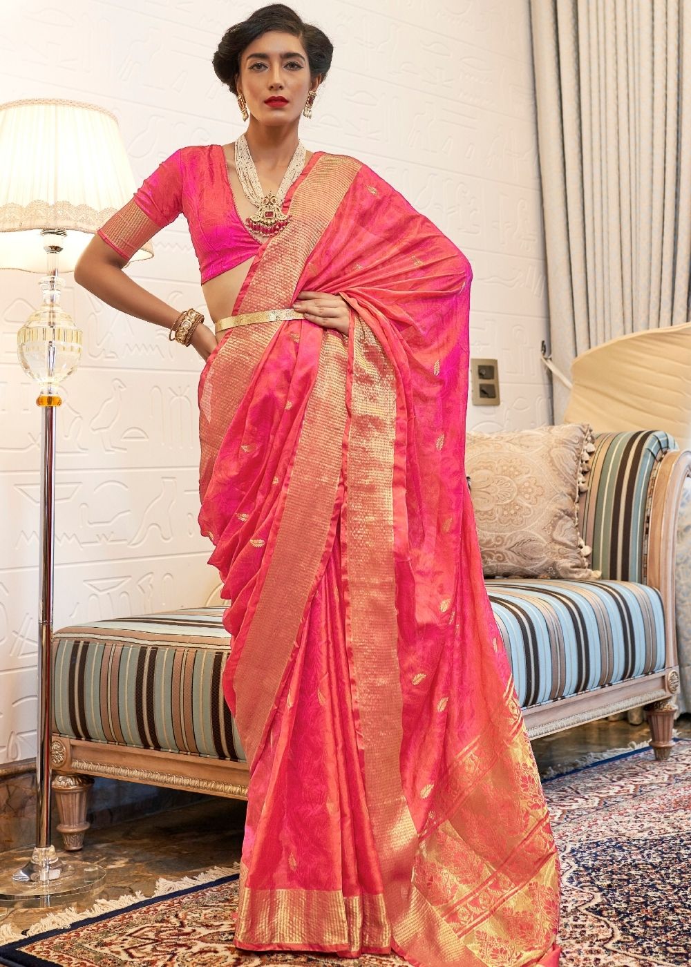 French Rose Pink Ultra Soft Kanjivaram Silk Saree with Zari  Border and Pallu Clothsvilla Main image
