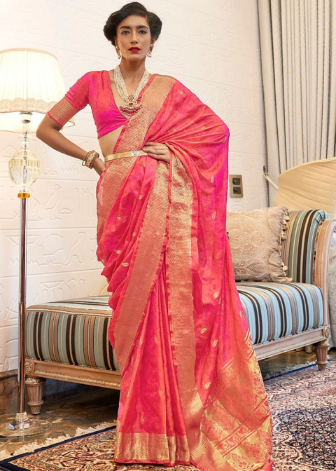 French Rose Pink Ultra Soft Kanjivaram Silk Saree with Zari  Border and Pallu Clothsvilla Main image