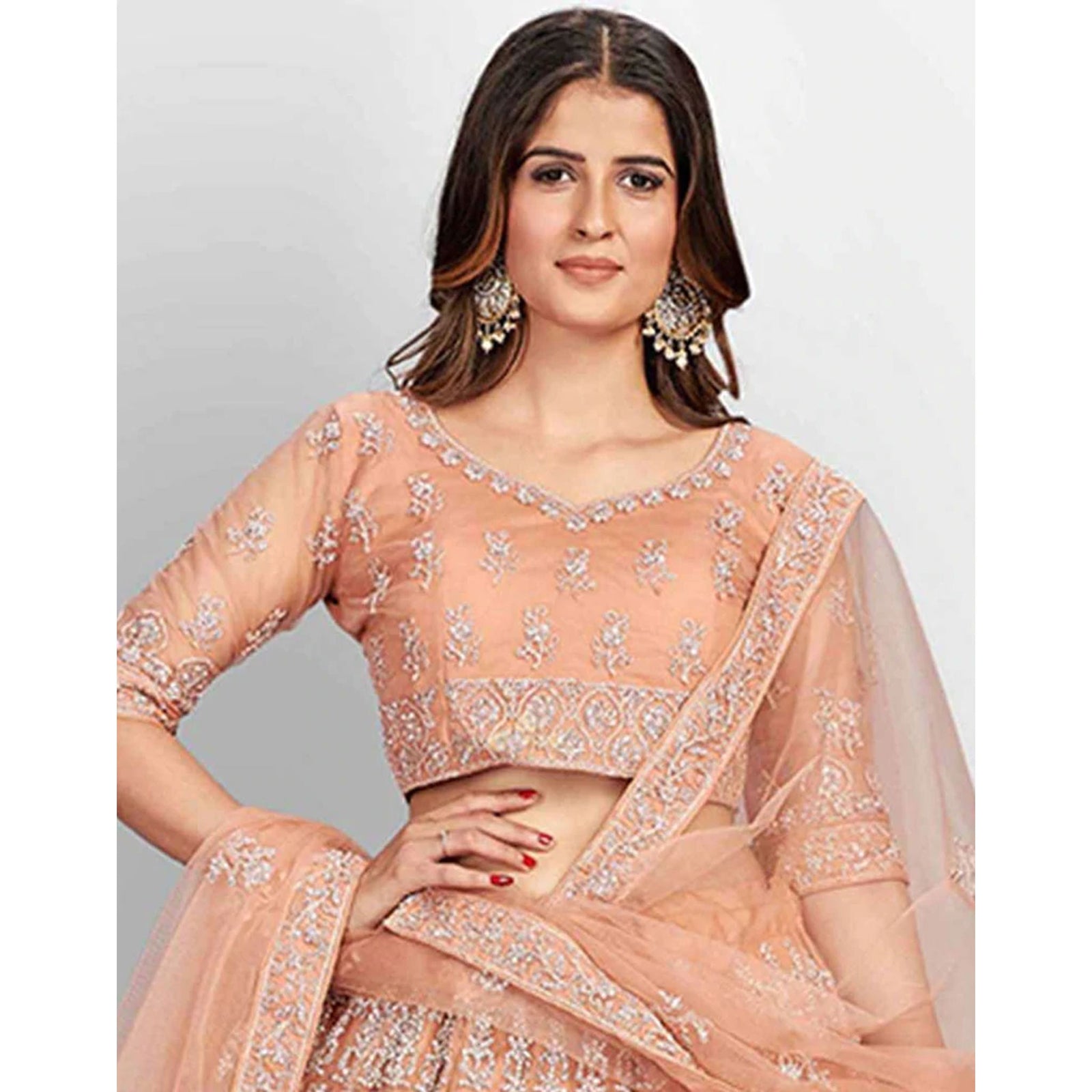 Brandy Rose Lehenga Choli in Soft Net Thraed Sequence and Zari Work ClothsVilla