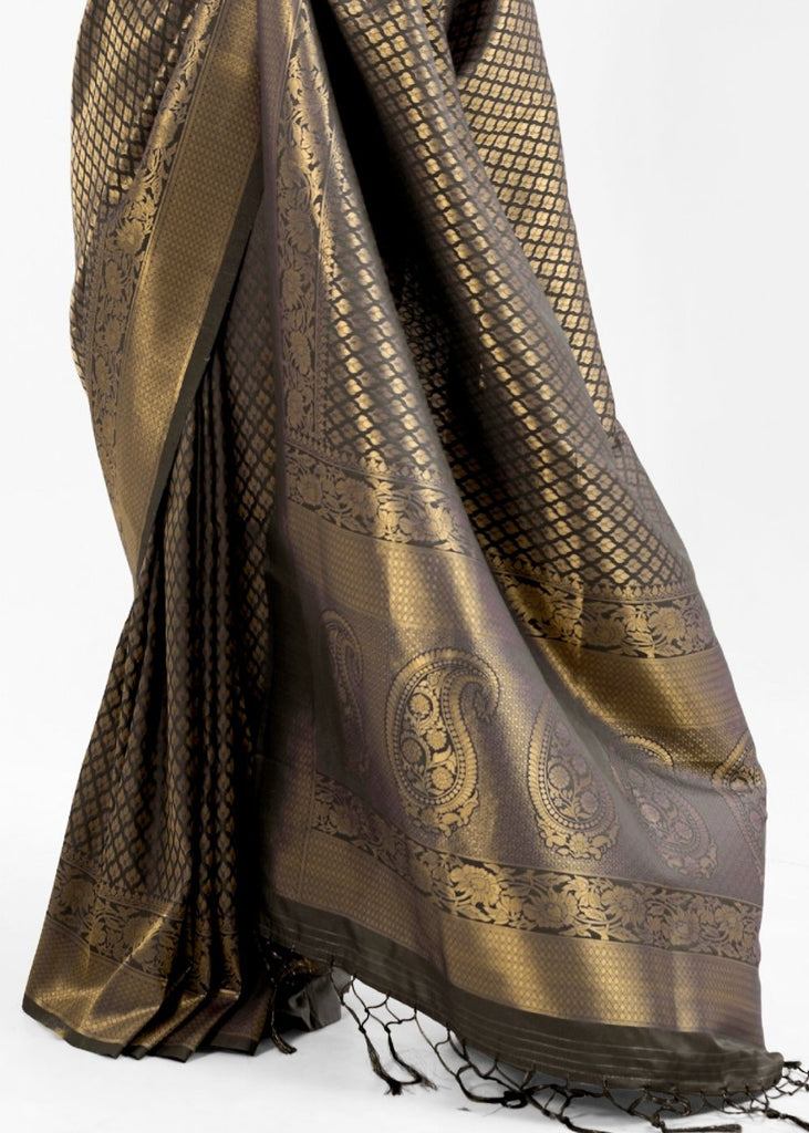 Raven Black Kanjivaram Soft Woven Silk Saree Clothsvilla