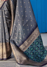 Load image into Gallery viewer, Steel Grey Woven Banarasi Silk Saree with Patola Pallu and Blouse Clothsvilla