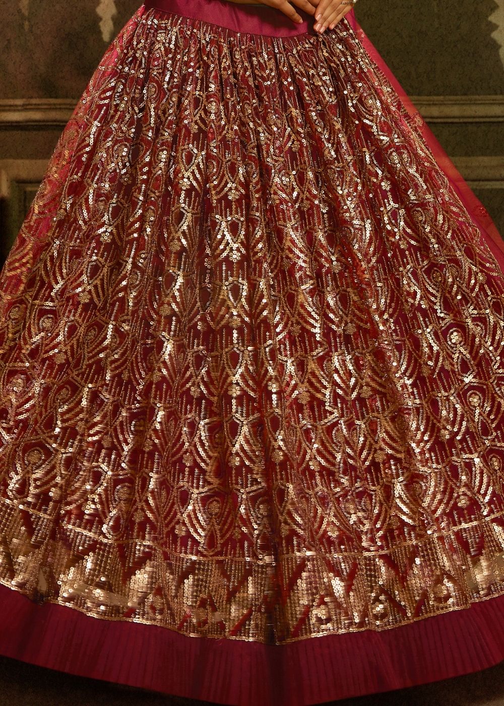 Maroon Soft Net Designer Lehenga Choli with overall Sequins work Clothsvilla
