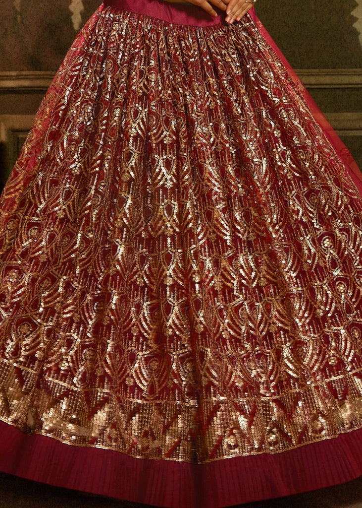 Maroon Soft Net Designer Lehenga Choli with overall Sequins work Clothsvilla