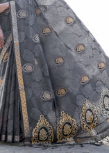 Load image into Gallery viewer, Fossil Grey Printed Satin Silk Saree Clothsvilla