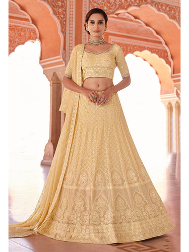 Off White Embroidered Designer Lehenga Choli Clothsvilla