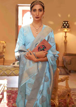 Load image into Gallery viewer, Sky Blue Handloom Weave Banarasi Silk Saree Clothsvilla