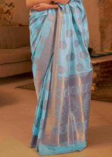 Load image into Gallery viewer, Sky Blue Handloom Weave Banarasi Silk Saree Clothsvilla